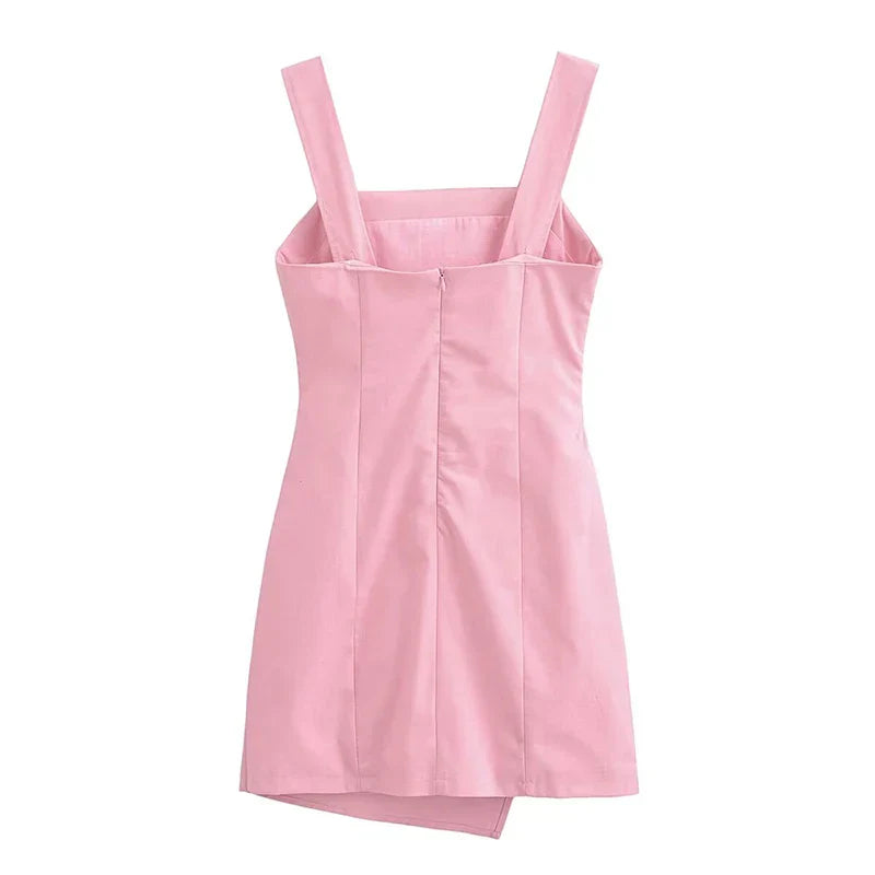 Vestido Mini Sem Costas com Zíper e Gola Quadrada